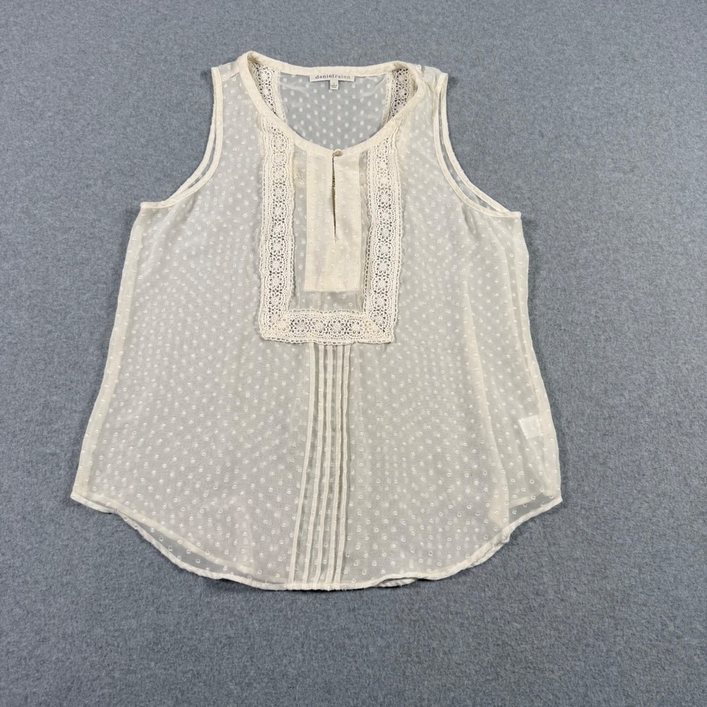 Daniel Rainn Fairy Whimsy Ivory Swiss Dot Crochet Lace Sleeveless Top Large